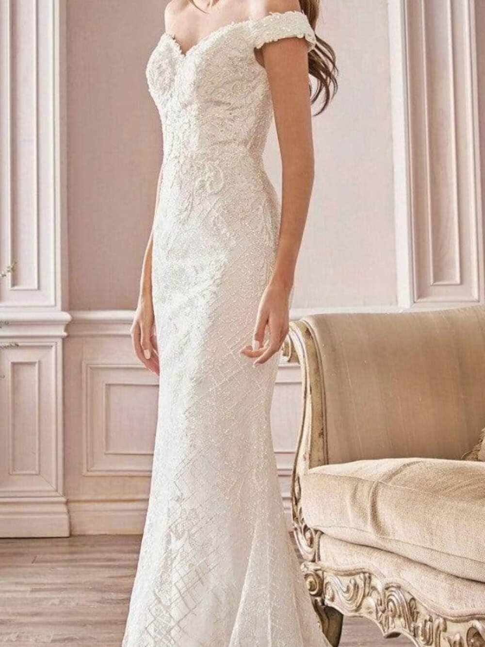 NWT Ladivine Bridal CD929 Beaded Lace Bridal Dress Off White size 12